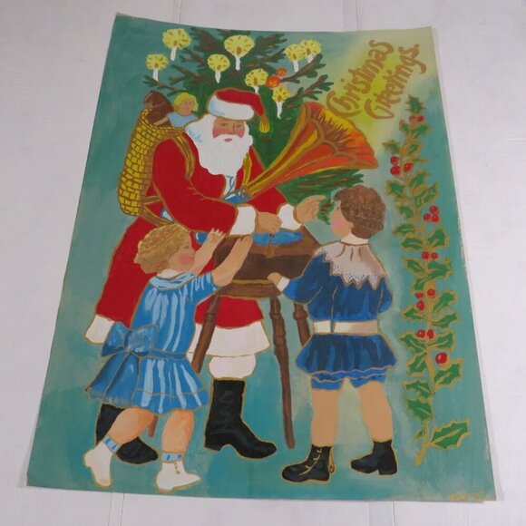 Hand painted Santa with Victrola and vintage clothing - Picture 1 of 7